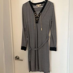 Michael Kors dress. Navy and white. Gold chain. medium